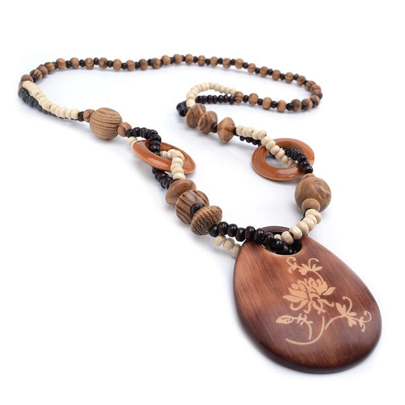Boho Ethnic Jewelry Long Hand Made Bead Elephant Pendant Long Wood Necklace For Women Bijoux Gifts Valentine's Day present