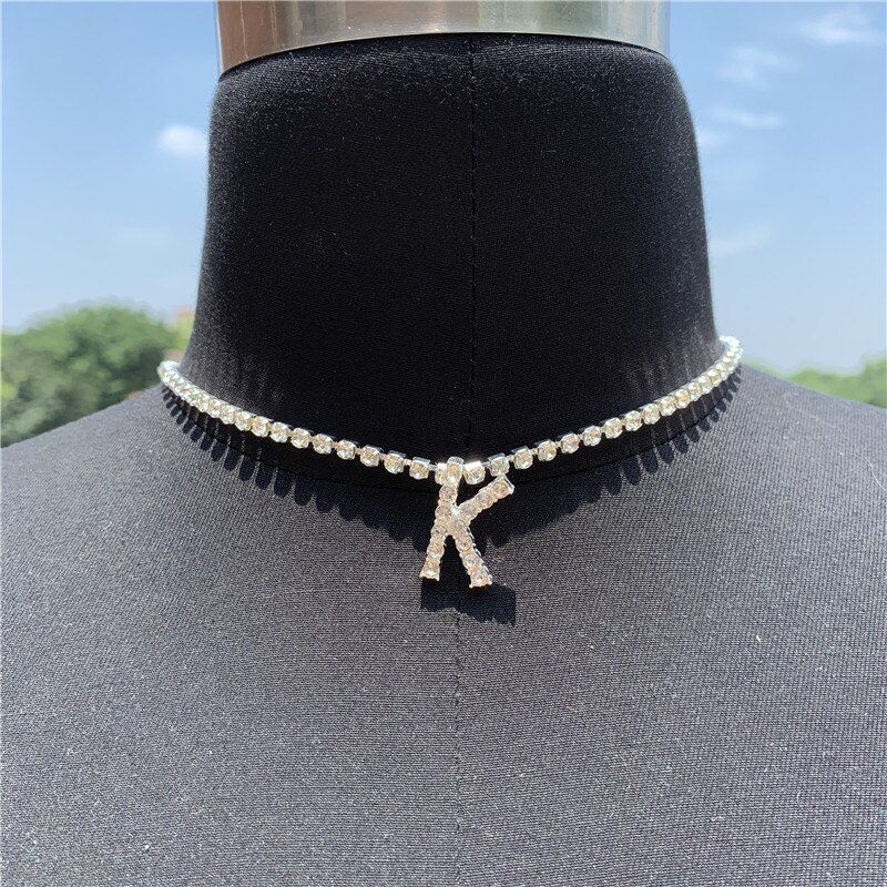 Crystal A-Z Letter Pendant Necklace Tennis Chain Collares Choker Collier Femme Bridesmaid Gift Jewelry Necklace For Women BFF
