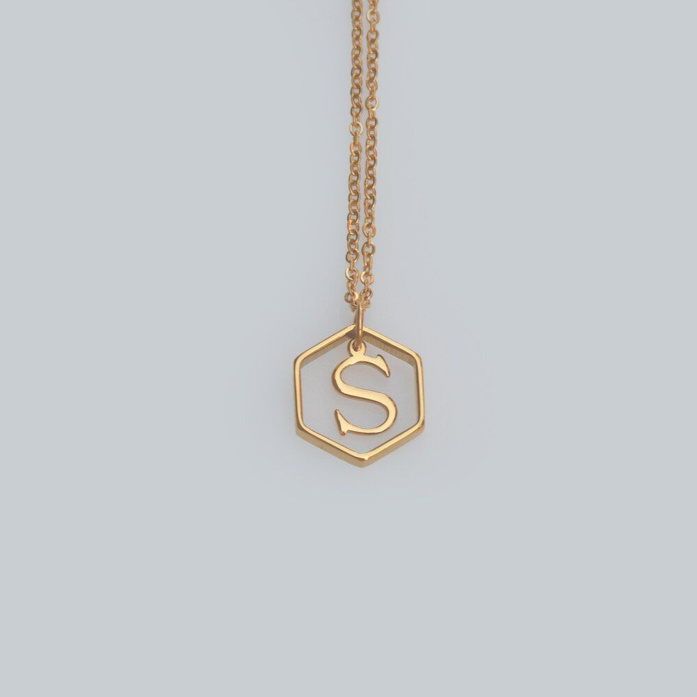 KBJW Gold Plated Stainless Steel Necklace Durable Initial Letter Necklace Personalized Hexagon Necklace Jewelry for Women 2020
