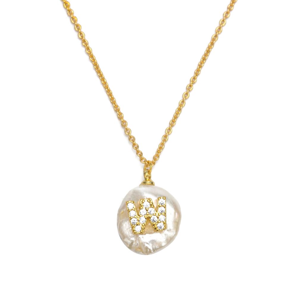 Women A to Z Letter Cubic Zirconia Faux Pearl Pendant Short Necklace Jewelry Gift