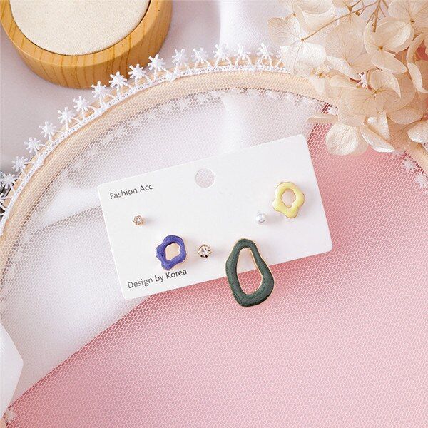 2019 New Sweet Ear Jewelry Colorful Enamel Geometric Irregular Square Oval Cute Stud Earrings For Women Sweet Candy Color Brinco