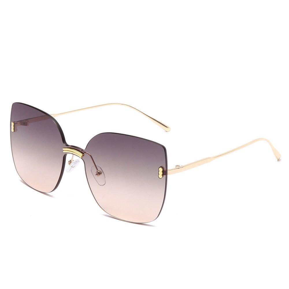 C1Lady Fashion sunglasses women rimless big round sun glasses for girls 2020 summer style female Green Black Brown Square Eyewear