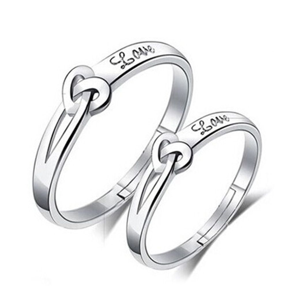 2Pcs/set Men Women Couples Rings Wedding Party Crystal Letters Cuff Ring Love Matching Jewelry