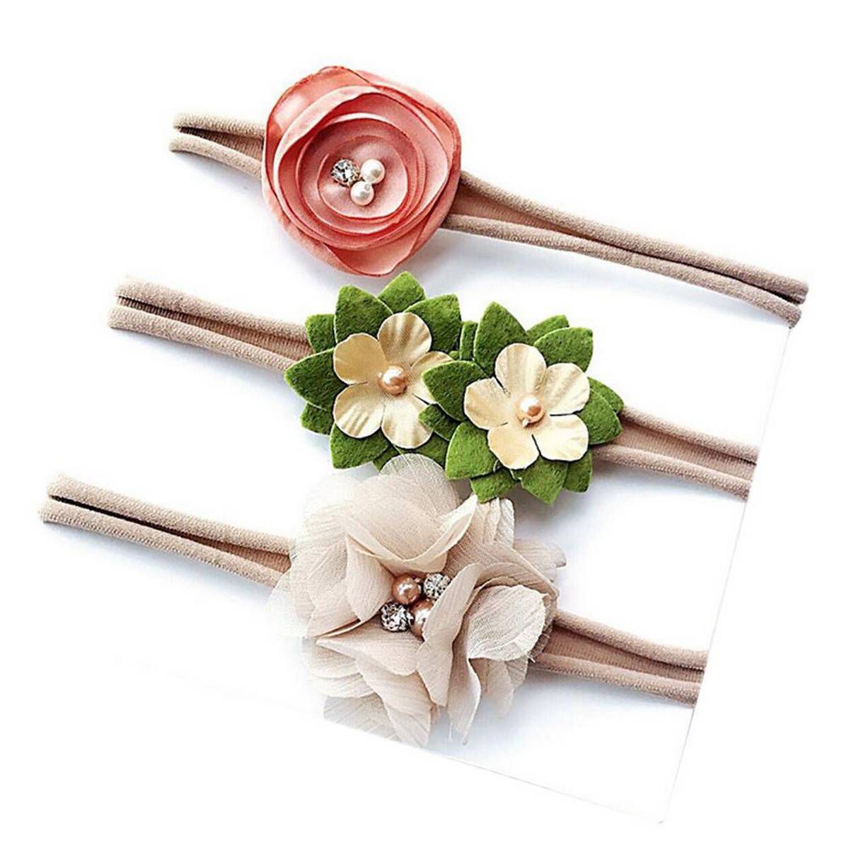 3Pcs/Set Cute Flower Faux Pearl Baby Hairband Head Band Hair Wrap