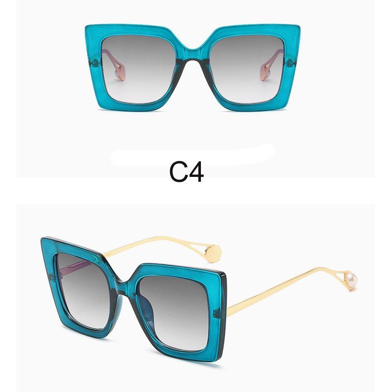 4Ladies Fashion Oversized Square Sunglasses Luxury Brand Designer Vintage Leopard Gradient Pearl Sun Glasses Women Driving Shades