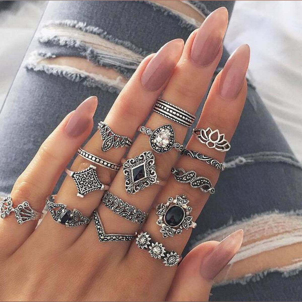 Female rings,silver 15 pieces set ring for wholesale