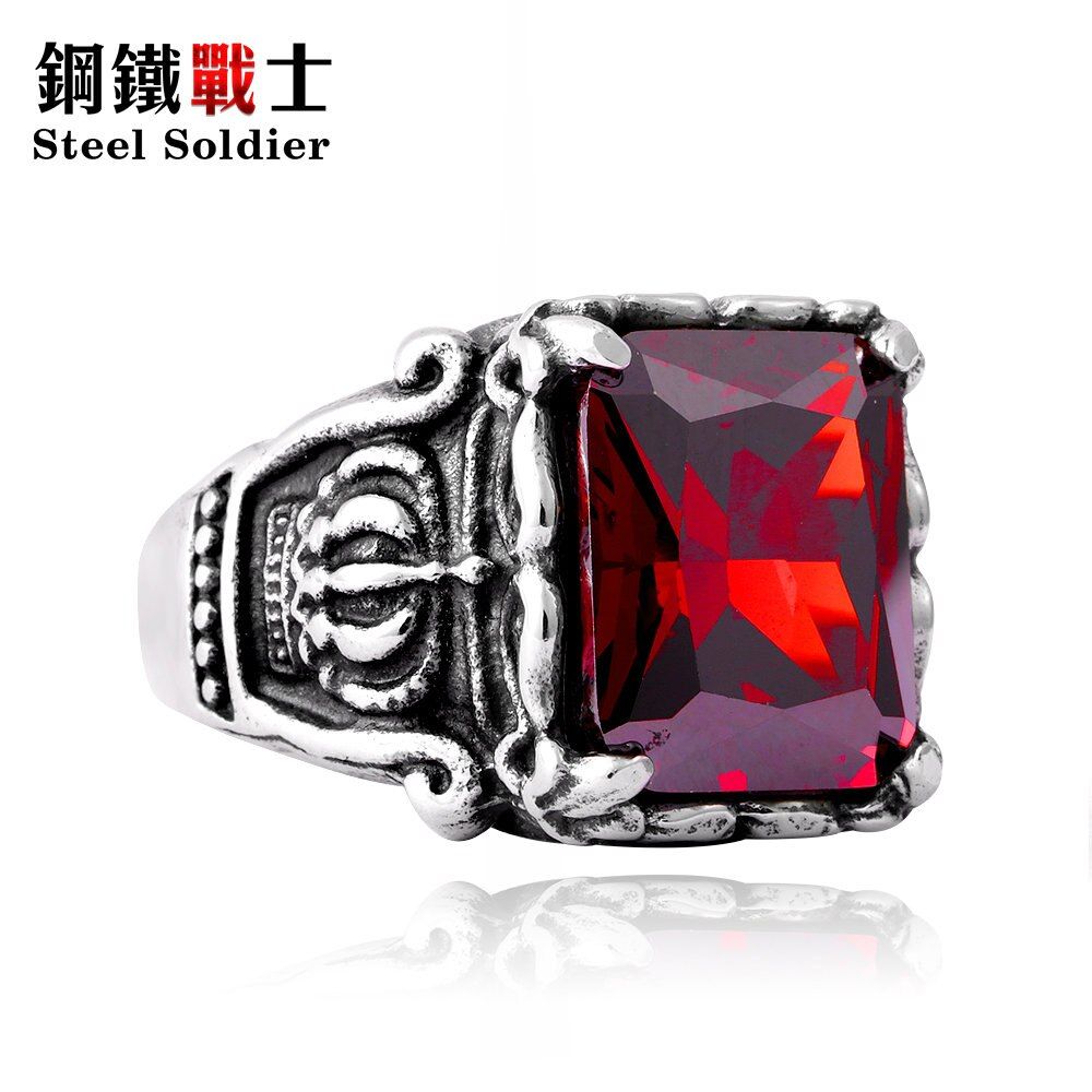 Steel soldier Men's CZ Gothic Crown Rings Vintage Stytle 316L STAINLESS Steel  Men's Ring With Stone