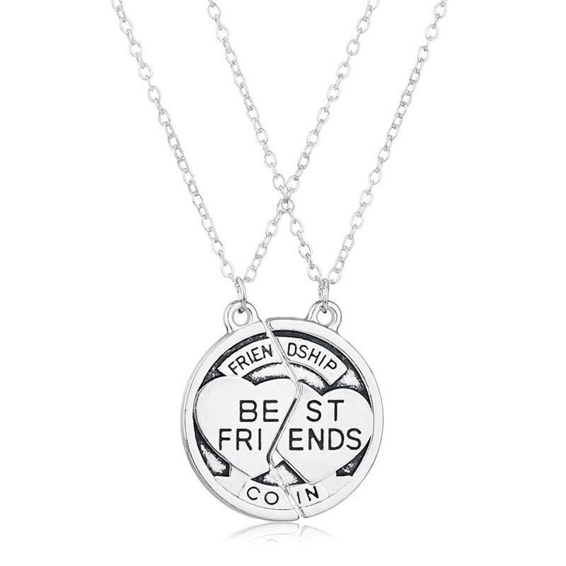 Charm Carved Heart Best Friends Pendants Necklaces for Women Girls BFF Silver Color Ying Yang Round Drop Necklaces Jewelry Gift