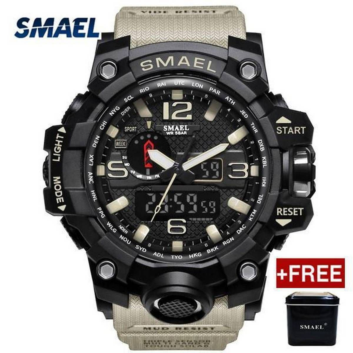 SMAEL Brand Men's Sports Watch Dual Display Analog Digital LED Electronic Quartz Watch Waterproof Swimming Military Watch (no box)