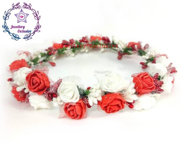 Artificial red and white color foam flower hair crown for girls and women - 1 pcs