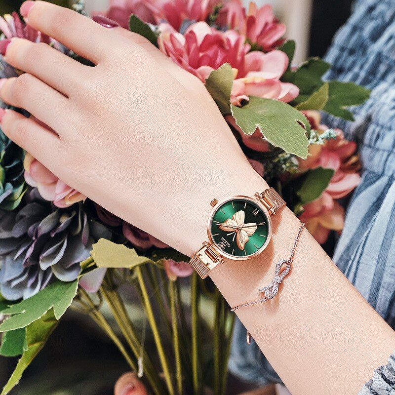 OLEVS Women Watches Top Luxury Rose Gold Vivid Butterfly Watch Women Quartz Wirst Watch Ladies Stainless Steel relogio feminino