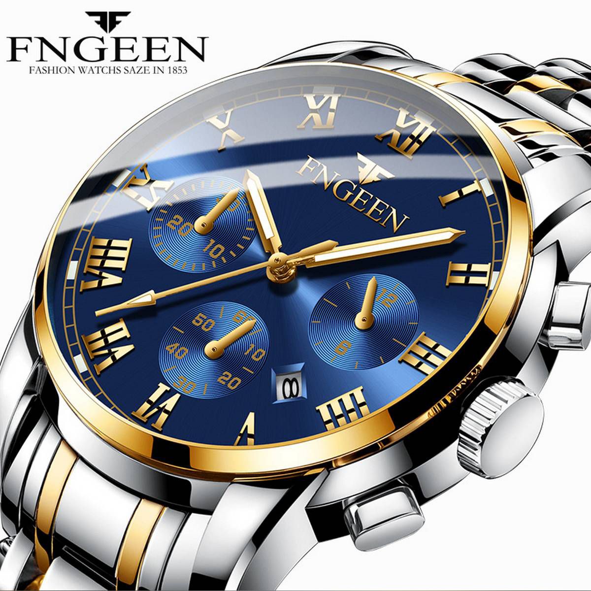 Fengeen 4006 High Quality Men's Fashion Watch Casual Luminous Stainless Strap Waterproof Sport Quartz Wristwatch Men's Calendar Clock