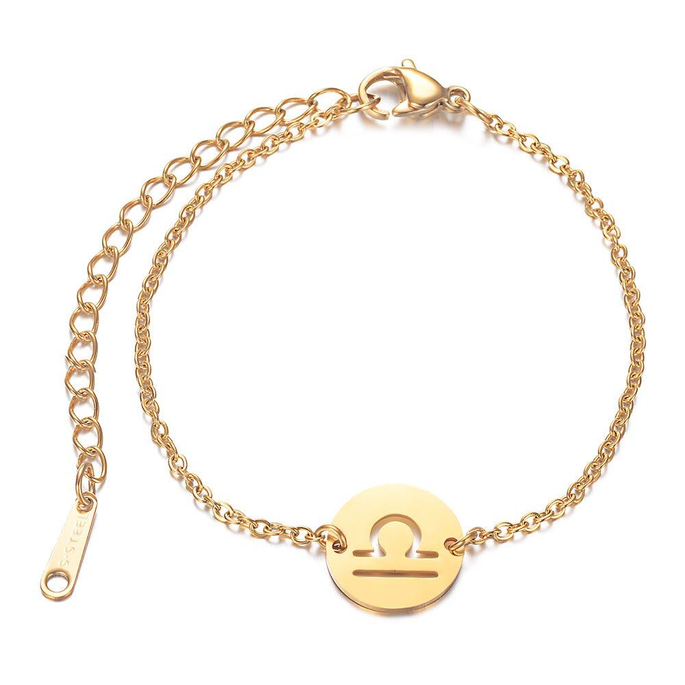 Golden Color 12 Constellation Zodiac Charm Bracelet for Women Female Stainless Steel High Polish Charms Bracelets