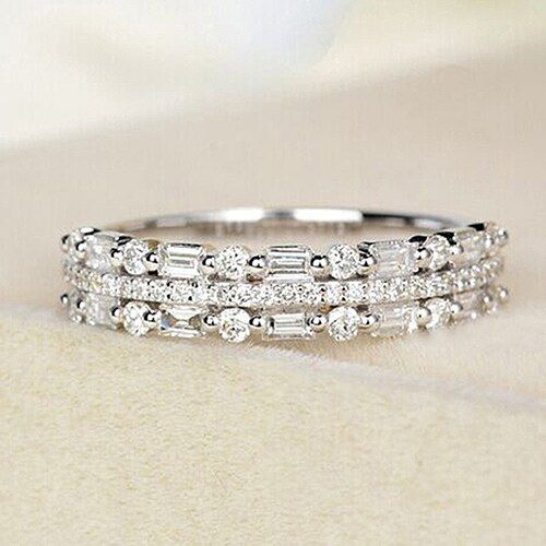 Clear Cubic Zircon Female Finger Ring Silver Color Three Layers Wedding Band Women Rings Engagement Party Bride Jewelry DDR175