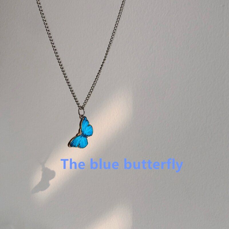 HUANZHI Lovely Mini Colorful Butterfly Pendant Choker Short Chain Necklace For Women Girl Party Jewelry(null)
