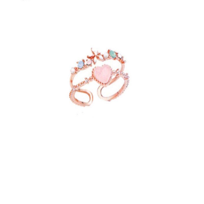 2019  Korean Fashion  Colorful Heart  Flower Cubic Zircon Adjustable Rings For Female  Party Crystal Bague Accessories