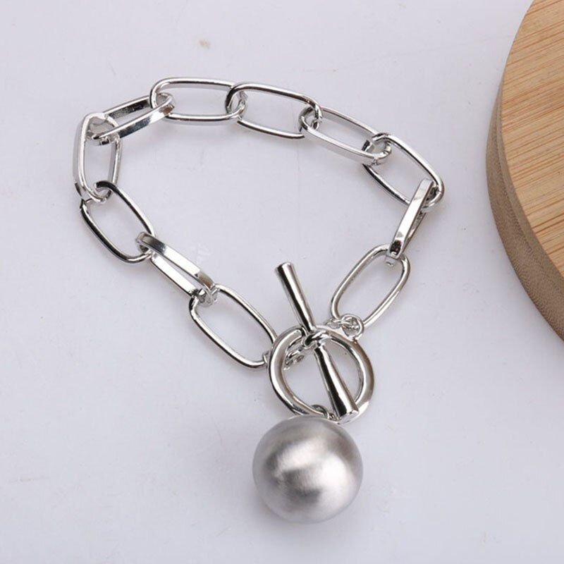 AOMU New Trend Vintage Hip hop Oval Thick Chain Metal Ball Chain Necklace for Men Women Punk Gold Color Girl Party Jewelry Gift