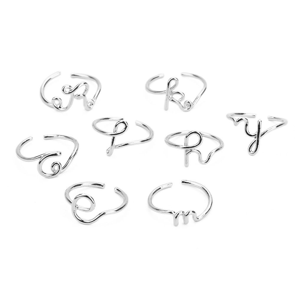 Unisex Gold Silver Color A-Z 26 Letters Initial  Rings for Women Men Geometric Alloy Creative Finger Rings Jewelry Wholesale
