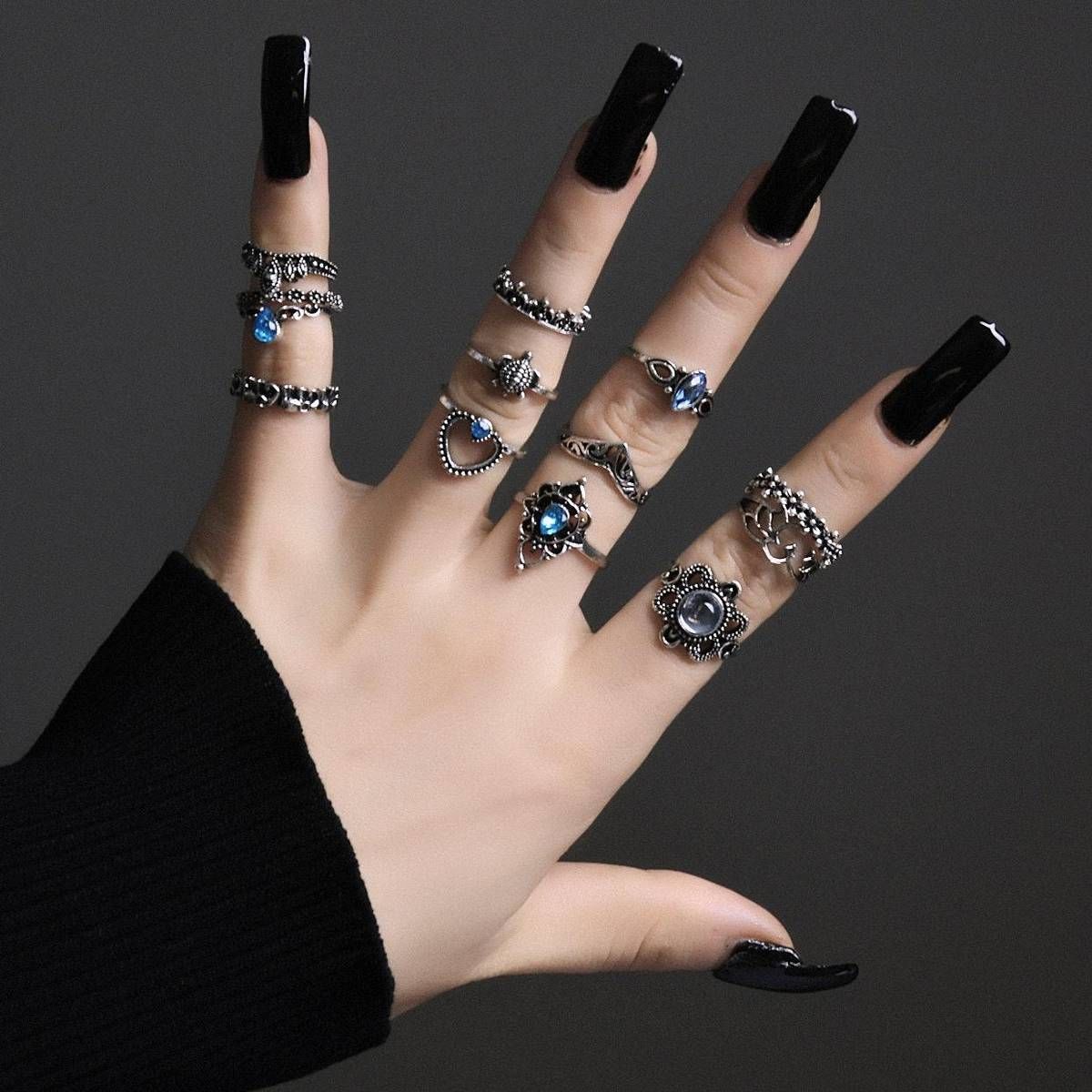 Girls Floral Silver Finger Rings Gift - 13 Pcs