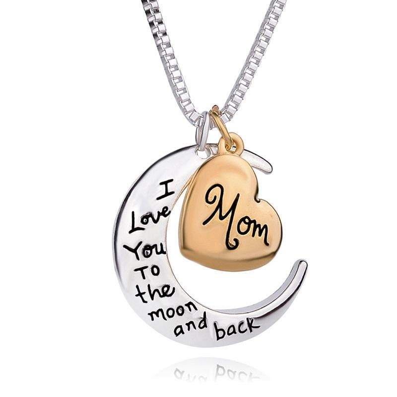 Heart Pendant Necklace Jewelry I Love You To The Moon Back Letter Mom Necklaces For Women Mother Day Gift Fashion Necklace