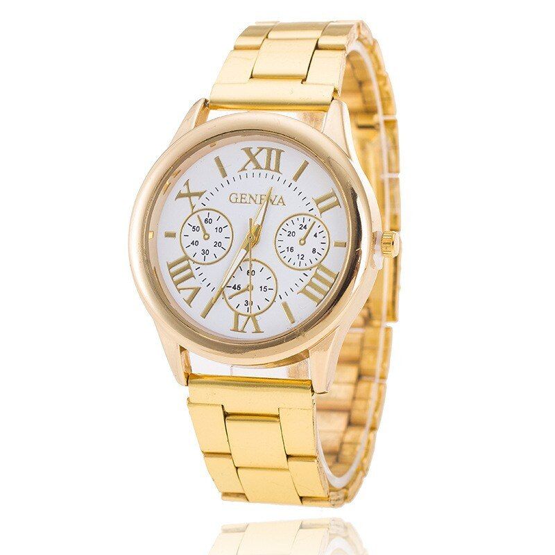 Reloj mujer est  3 Eyes Geneva Quartz women watches Zegarek Luxury Gold Stainless Steel Watch Clock часы женские