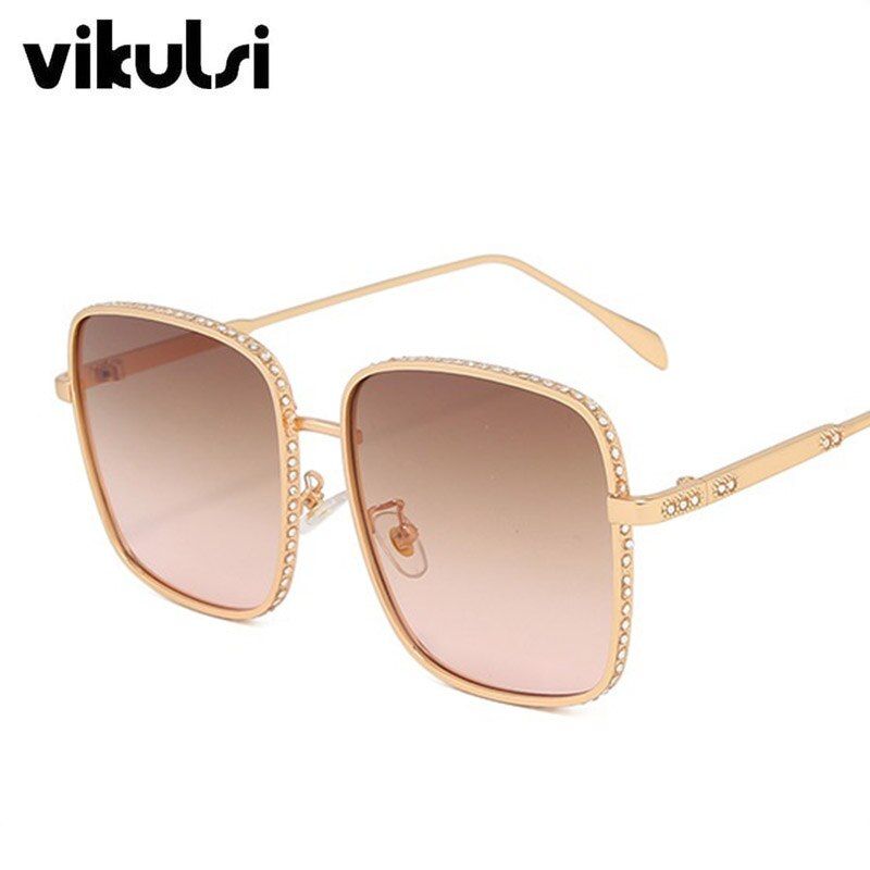 tea pinkNew Arrival Frameless Square Sunglasses Women's Elegant Crystal Sun Glasses Oversized Rhinestone Frame Luxury Eyewear Shades Men