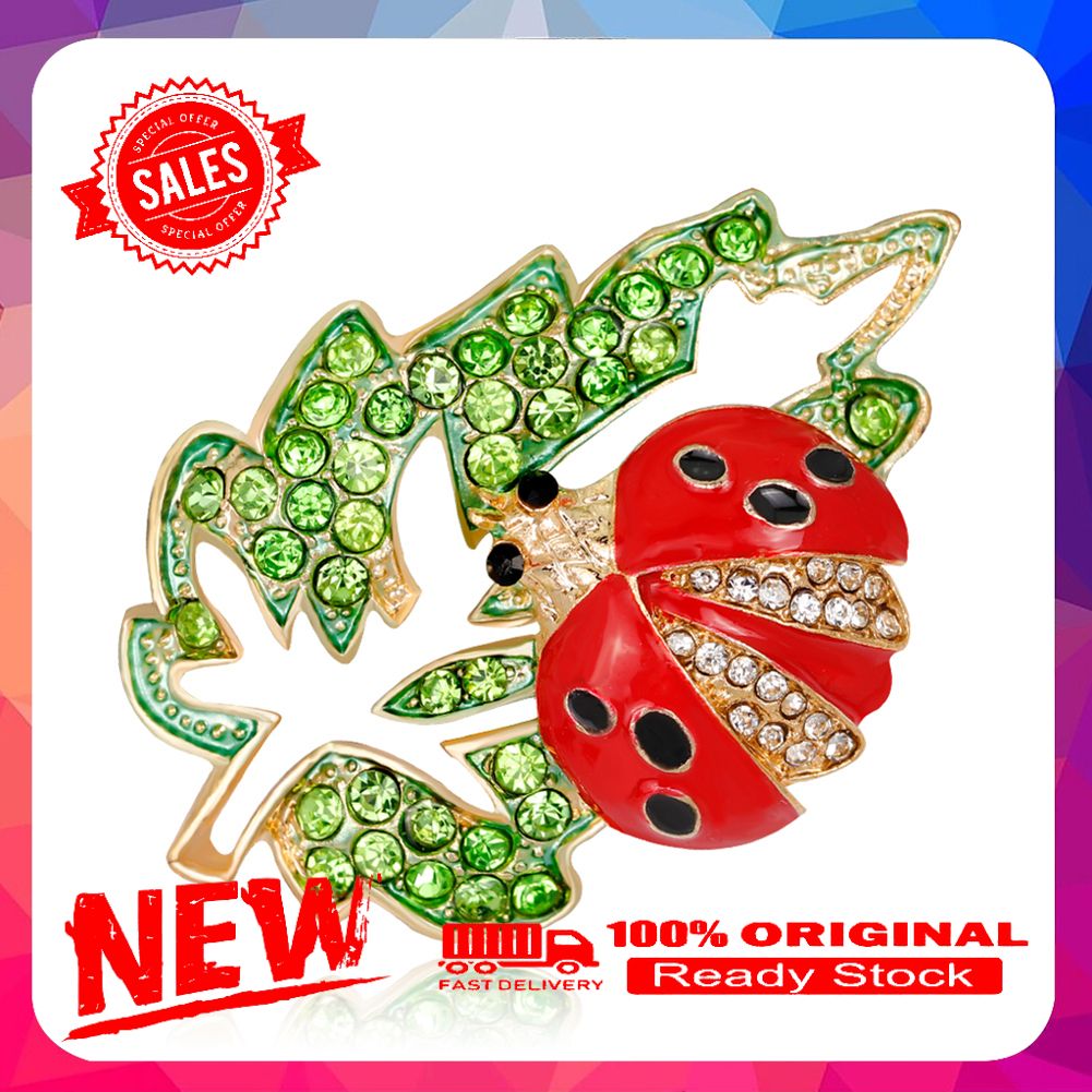 Women Fashion Rhinestone Ladybird Leaf Shape Brooch Pin Dress Scarf Accessory