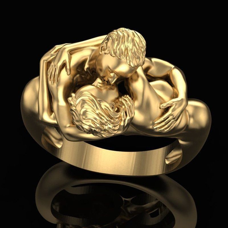 Fashion Gold Color Love Rings Punk Viking Fall In Love Men Women Couple Kissing Rings Lover Wedding Engagement Jewelry Gifts