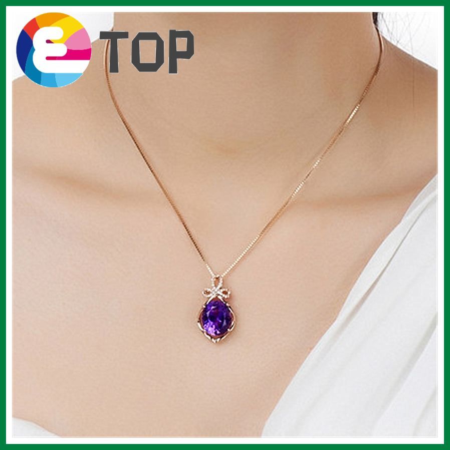 Korean Style Amethyst Large Loose Stone Pendant Rose Plated Colorful Gemstone Necklace