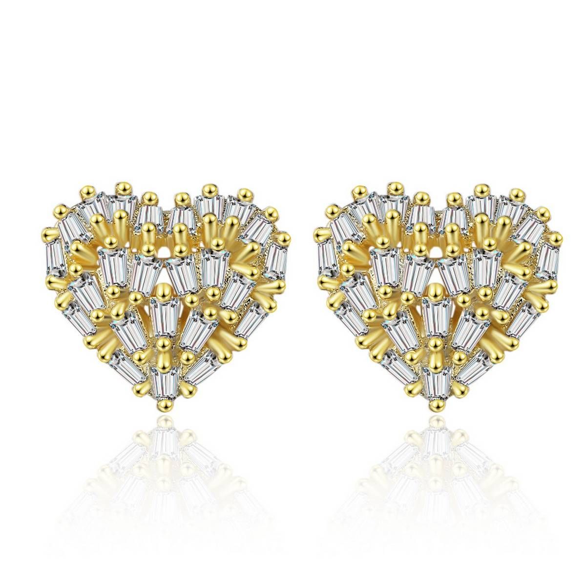 Girls Sweet Heart-shaped Ear Studs Short Earrings Ladies Peach Heart Shiny Zircon Earrings Temperament Female Jewelry Accessories
