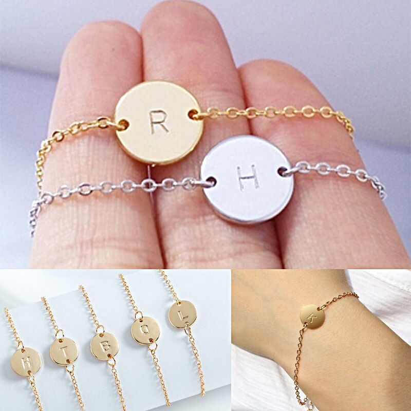 Letter A-Z Women Adjustable Stainless Steel Simple Bracelet & Bangle Fashion Fine Jewelry Gift Brief Style