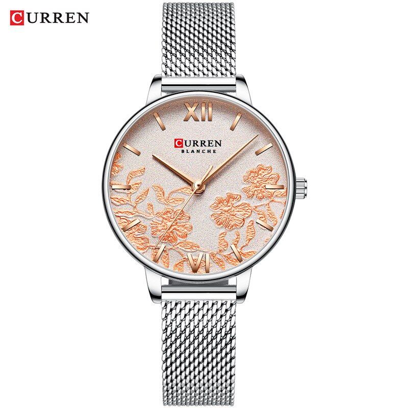 CURREN Women Watches Top Brand Luxury Stainless Steel Strap Wristwatch for Women Rose Clock Stylish Quartz Ladies Watch Gift Box