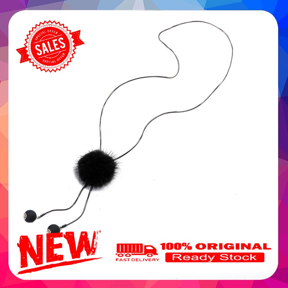Pompom Tassel Beads Pendant Necklace Women Long Sweater Chain All-match Jewelry