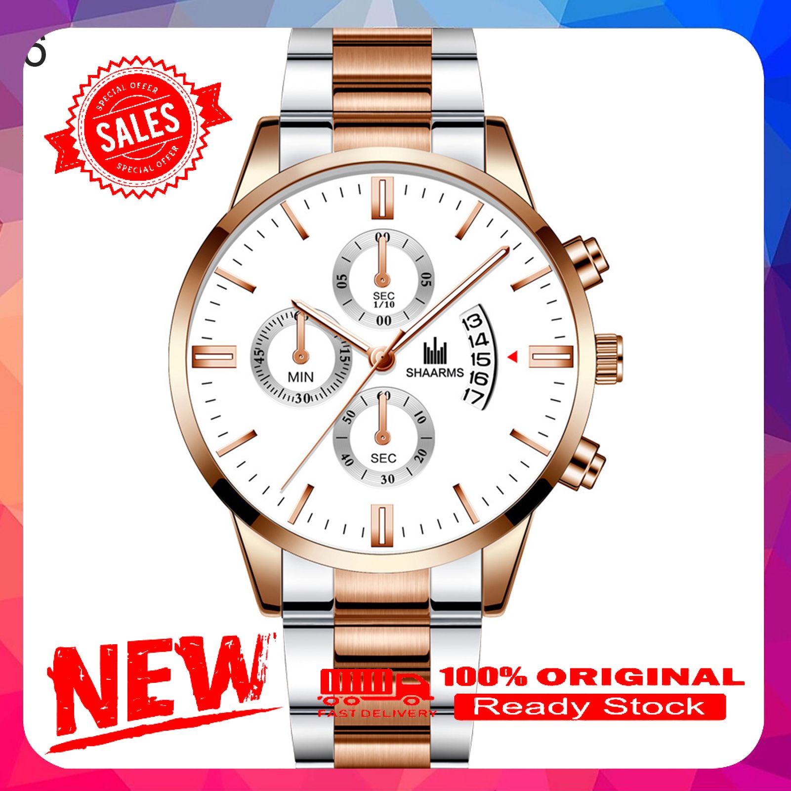 Vist Fox SHAARMS Simple Men Quartz Movement Watch Steel Band Calendar Analog Wristwatch