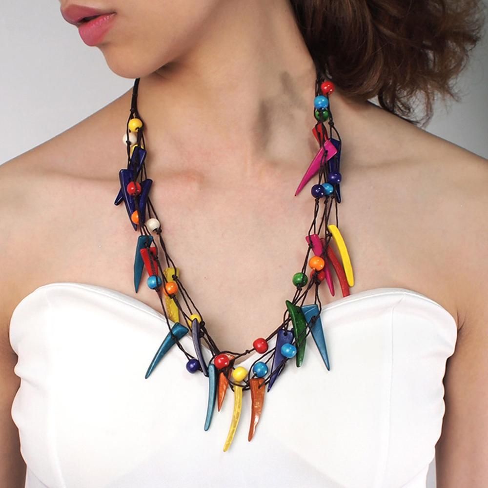 MANILAI Boho Multicolor Woods Necklaces For Women Long Wooden Beads Pendant Statement Necklace Beaded Ethnic Jewelry Handmade