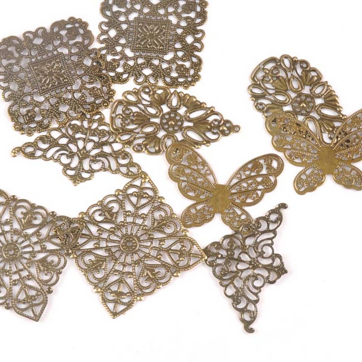 10Pcs Rhodium/Bronze Metal Connectors Crafts For Jewelry Making DIY Accessories Charm Pendant Filigree Hair Beads YKL0727