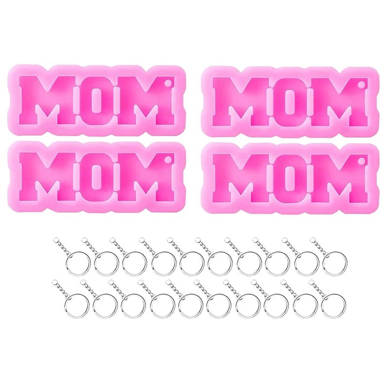 4Pcs Mom Word Mother Day Gift Keychain Silicone Mold with Hole for DIY Cupcake Ice Square Candy Fondant Mold Jelly