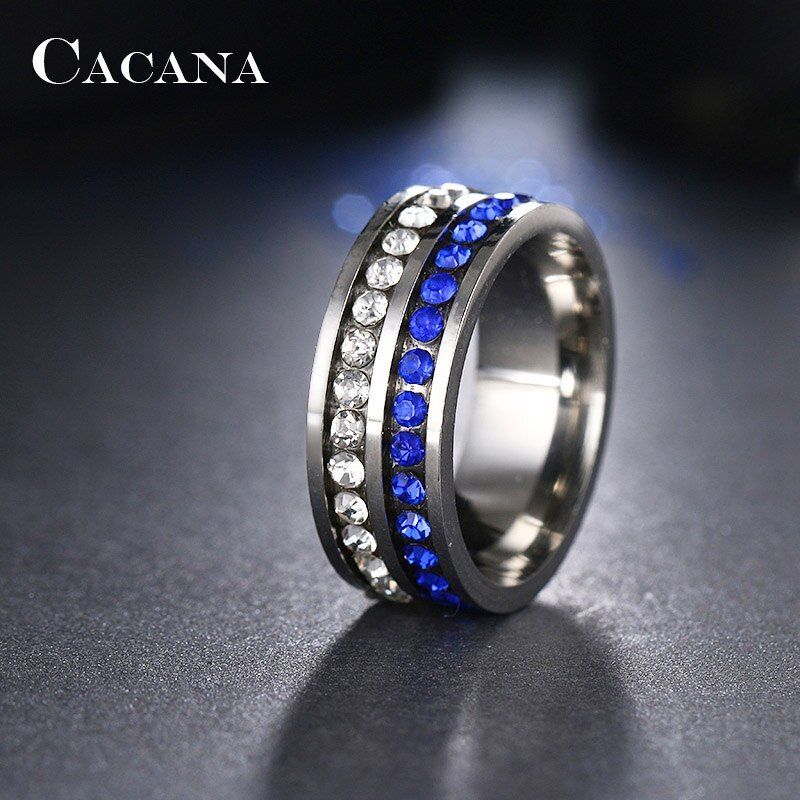 CACANA  Stainless Steel Rings For Women Double Row Color CZ  Fashion Jewelry Wholesale NO.R53