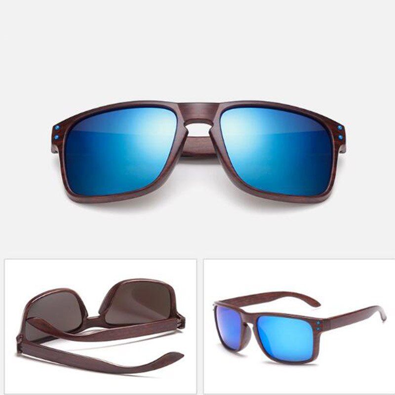 Brown BlueRBROVO Vintage Imitation Wood Grain Sunglasses Women Brand Designer Unique Wooden Legs Glasses Reflective Mirror Oculos De Sol