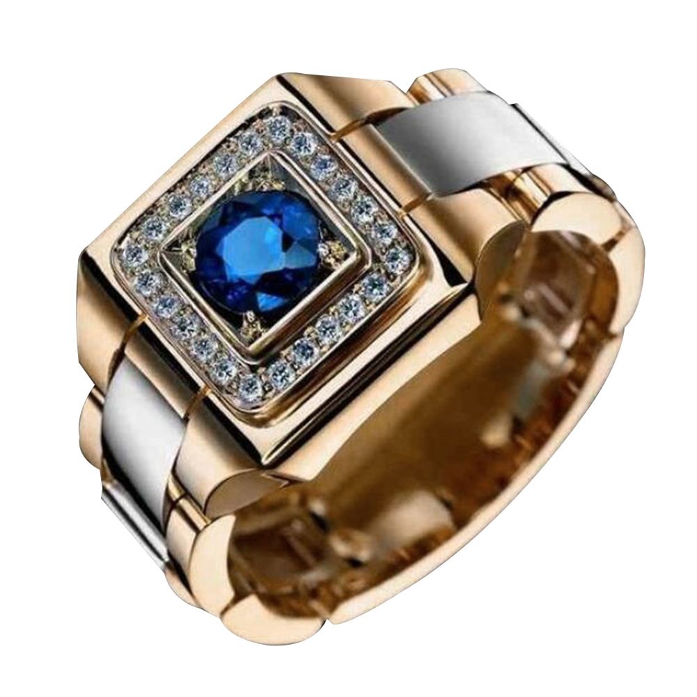 Luxury Men Faux Sapphire Inlaid Finger Ring Wedding Jewelry Valentines Day Gift