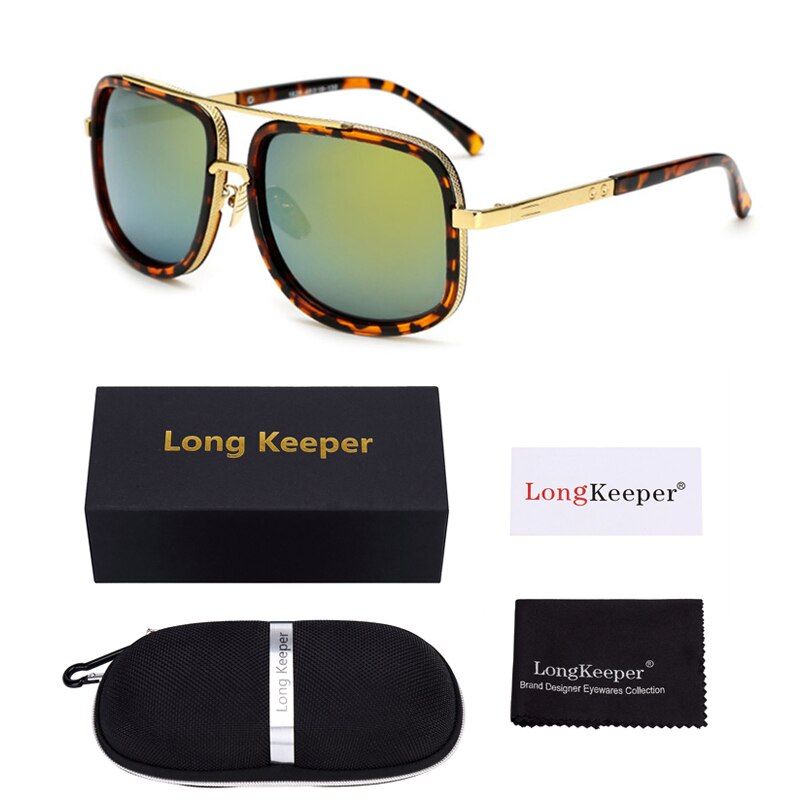 leopard goldLongKeeper Oversized Men Sunglasses men luxury brand Women Sun Glasses Cool Square Male Gafas de sol female glasses with boxes