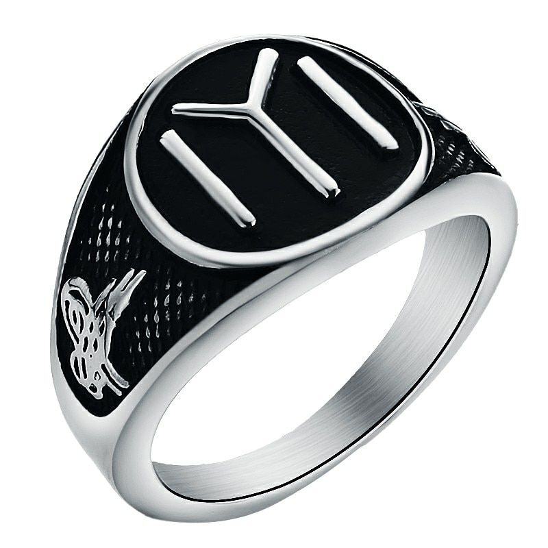 Valily Trendy Kayi Obasi Flag Ottoman Empire Mens Ring Cool Stainless Ring For Men Jewelry Ottomans Seal Kayi Ertugrul