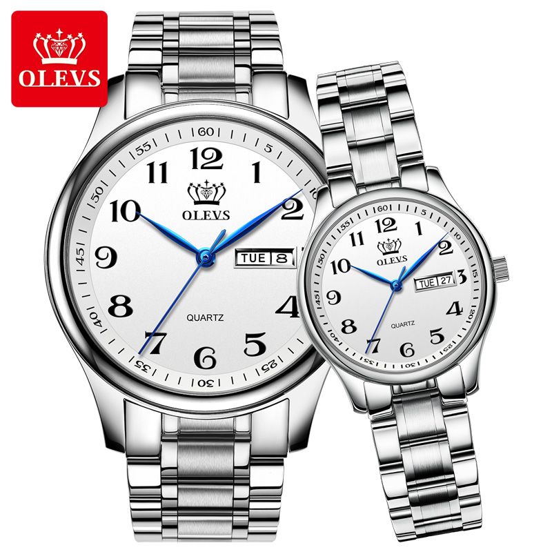 OLEVS Fashion Casual Quartz Watch Stainless Steel Simple Waterproof Couple Watches for Men and Women - 5567 (2 Piece)