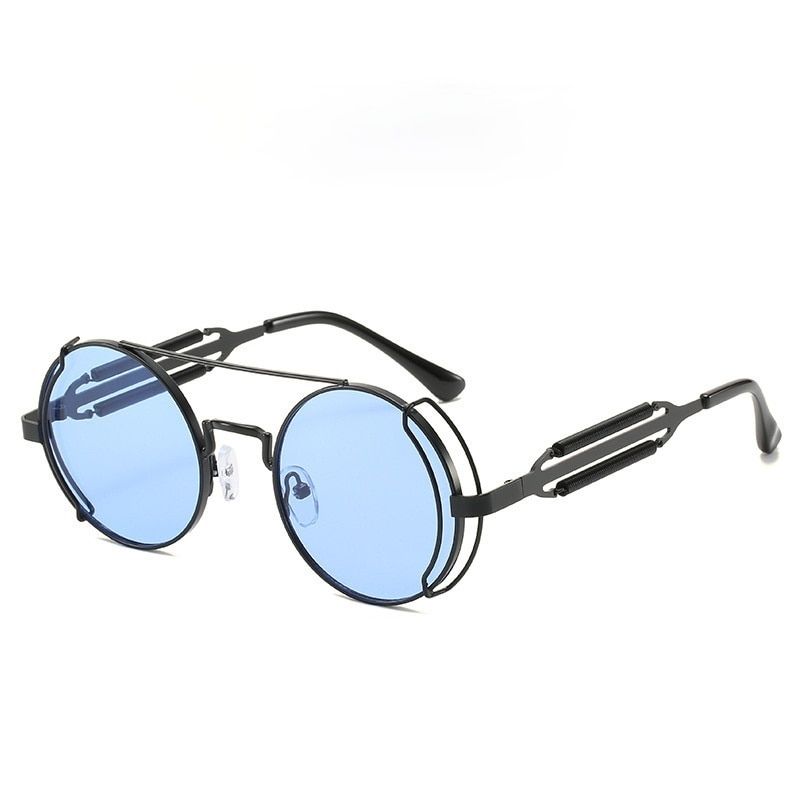 Steampunk Sunglasses Men's Retro Round Punk Sunglasses 2021 Black Metal Gothic Style Luxury larized Ladies UV400 Glasses-C5-Glasses
