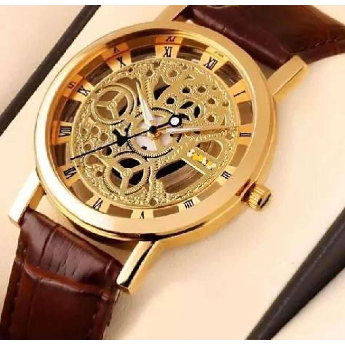 WRM10 - PU Leather Wrist Watch For Men - Brown(null)