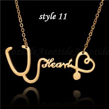 Atoztide 16 Styles 1pc Stainless Steel Heart Stethoscope Necklace Rose Gold/Gold Doctor Nurse Medical Love Necklace gift