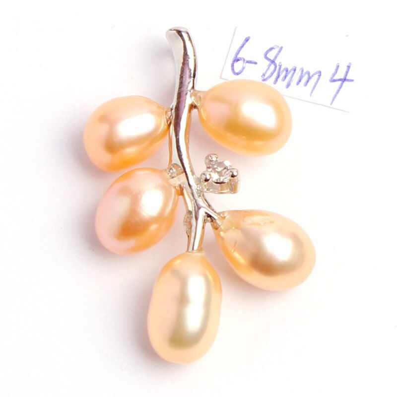6-8mm Pretty Natural 4 Color Freshwater Pearl And Zircon Pendants wj160(null)