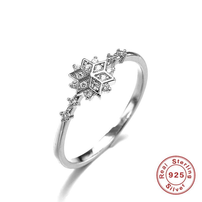BOAKO Snowflake Ring Zircon Silver Color Ring Dainty Wedding Engagement Rings For Women Rose Gold Party Girl anillos Z5