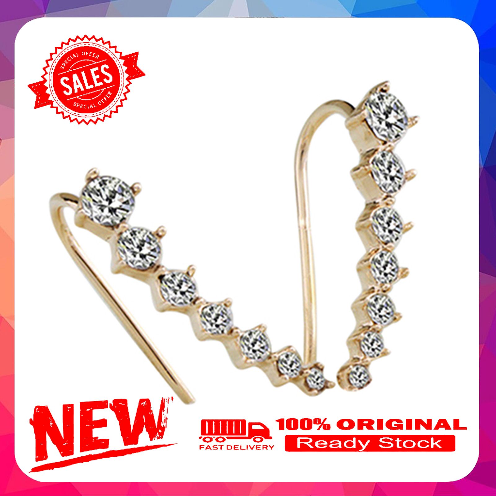Women Fashion Rhinestone Big Dipper Ear Studs Clips Hook Earrings Jewelry Gift