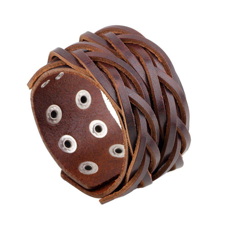 ZORCVENS Vintage Irregular Men Leather Bracelets Wide Brown Cuff Wrap Bracelets&Bangles Punk Wristband Women Men Jewelry